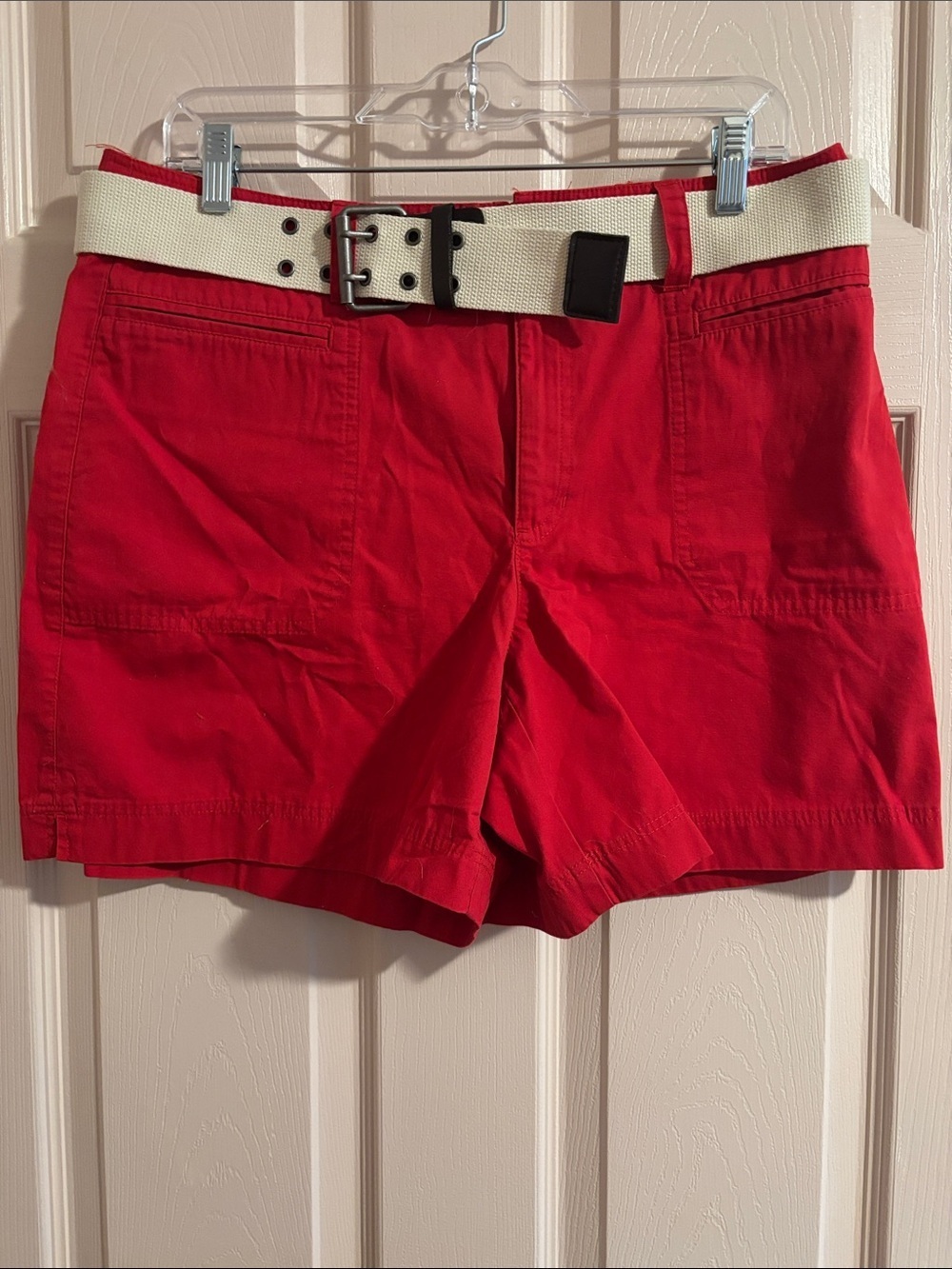 Liz Claiborne Red Cotton Shorts with Cream Contrast Belt